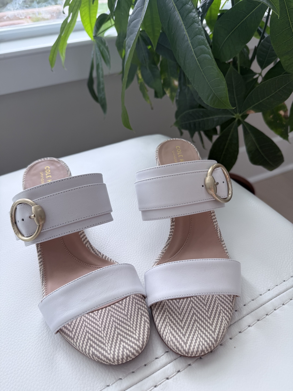 Cole Haan Alina City Mule 65 Heeled Sandal Optic White Leather Size 9B NEW
